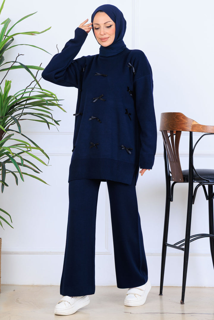 BNG Women Fiyonk Detaylı Triko Takım S1106 Lacivert - Victoria