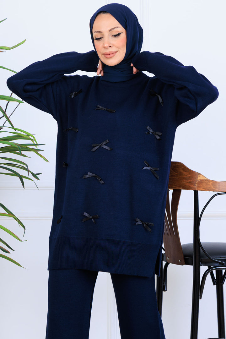 BNG Women Fiyonk Detaylı Triko Takım S1106 Lacivert - Victoria