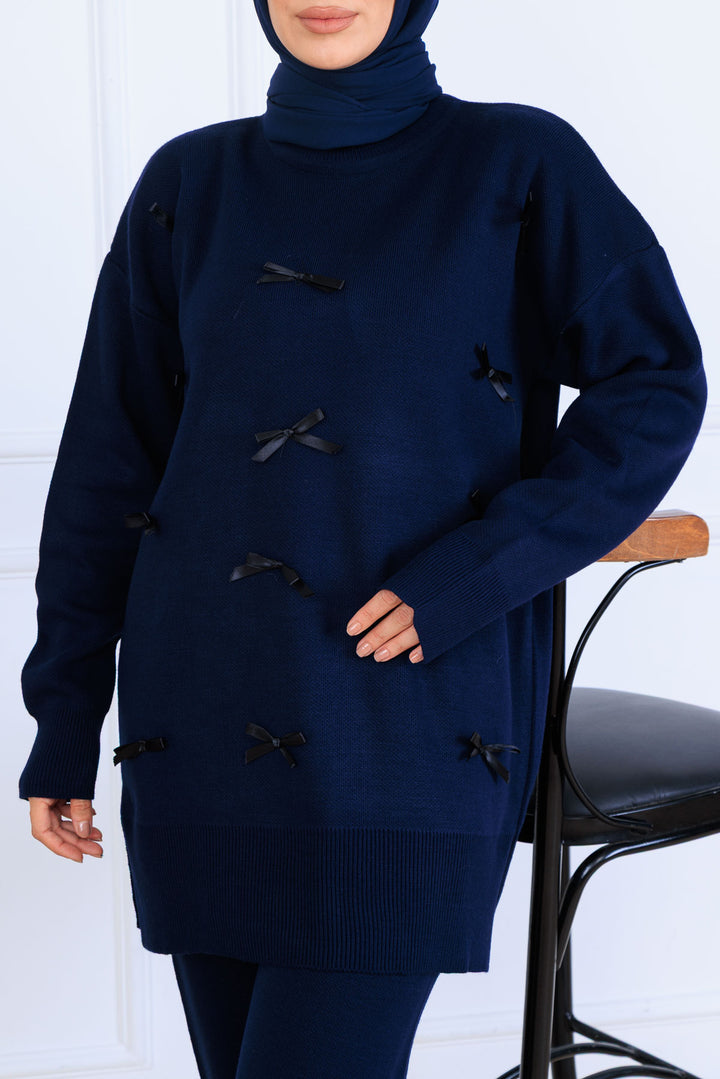 BNG Women Fiyonk Detaylı Triko Takım S1106 Lacivert - Victoria