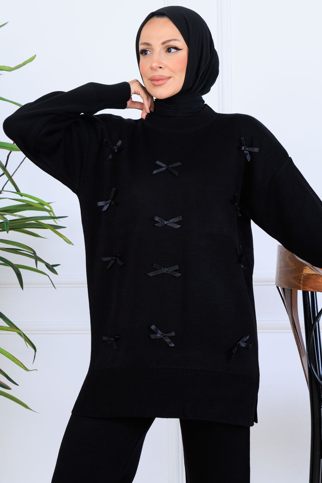 BNG Women Bow Detail Knit Set S1106 Black - Ipswich
