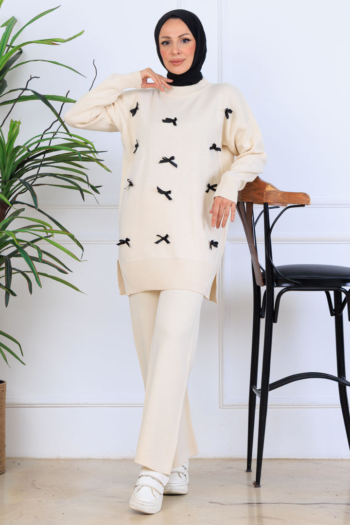 BNG Women Bow Detail Knit Set S1106 Stone Color - Paderborn