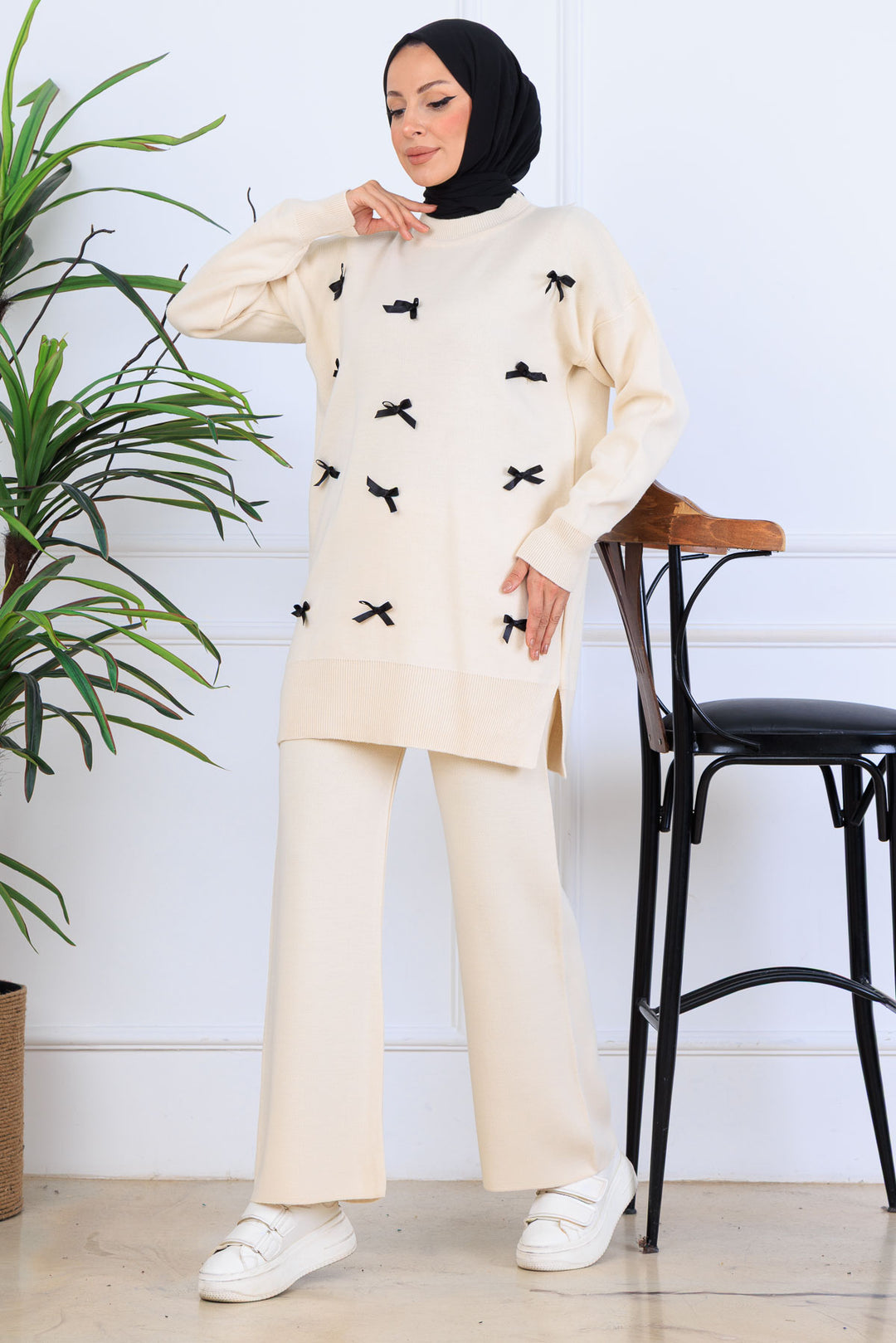 BNG Women Bow Detail Knit Set S1106 Stone Color - Paderborn