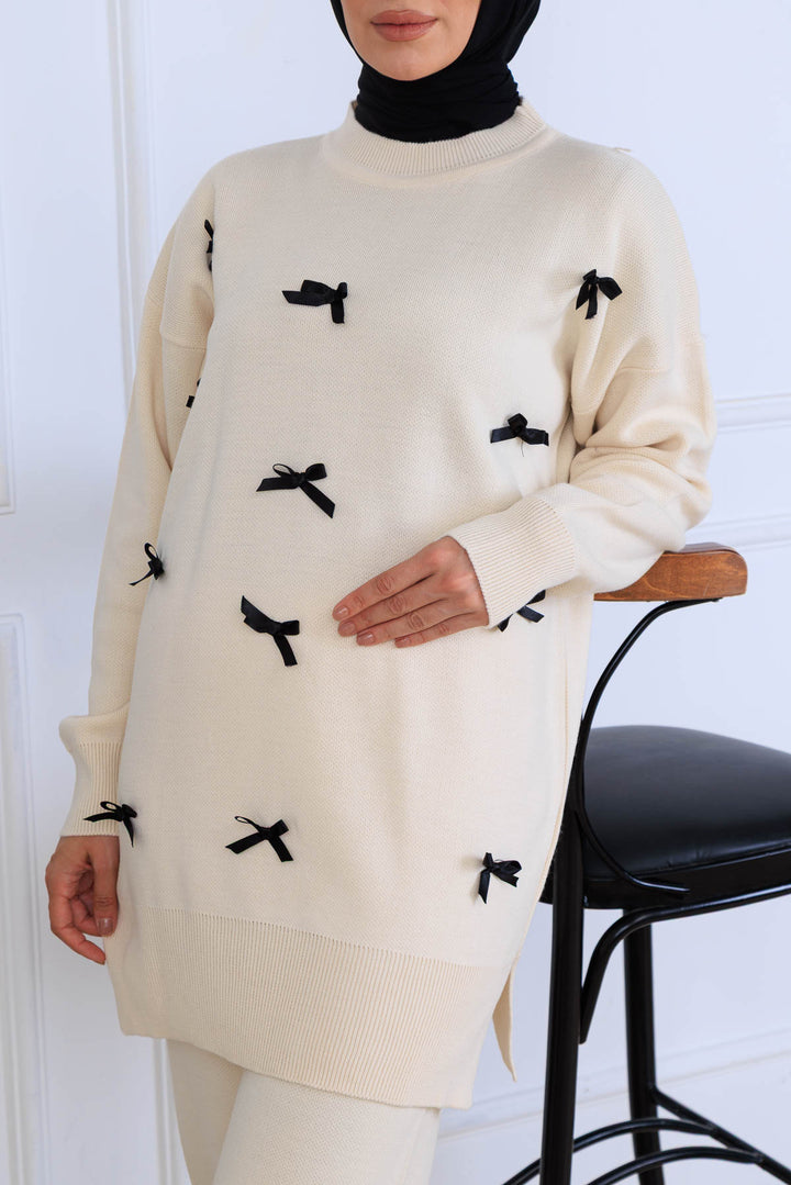 BNG Women Bow Detail Knit Set S1106 Stone Color - Paderborn