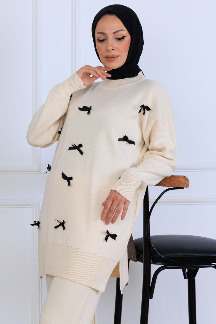 BNG Women Bow Detail Knit Set S1106 Stone Color - Paderborn