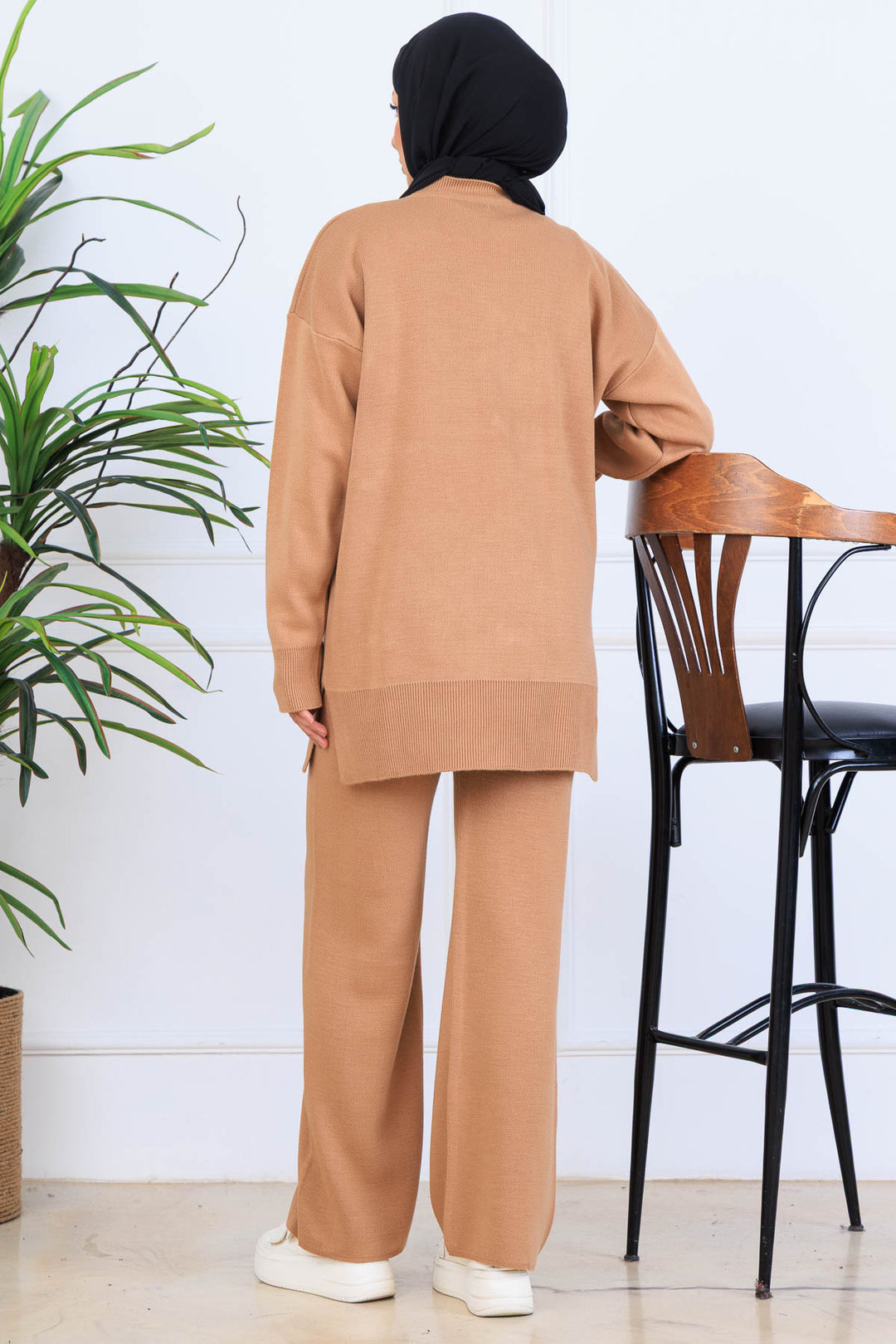 BNG Women Fiyonk Detaylı Triko Takım S1106 Vizon - Lünen