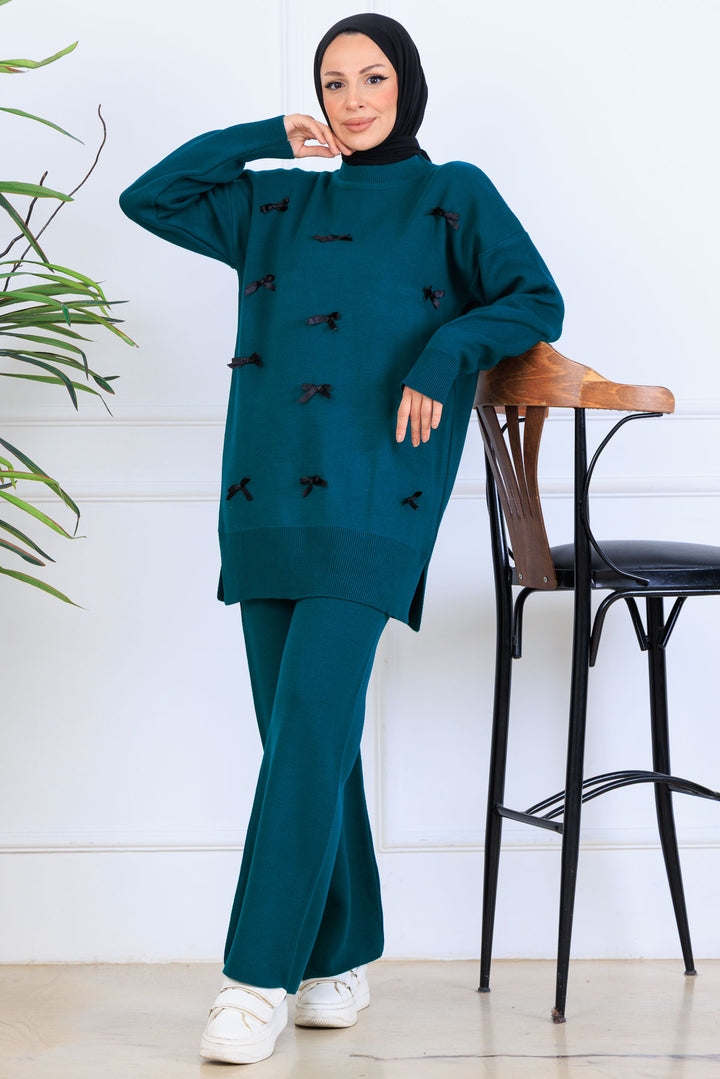 BNG Women Fiyonk Detaylı Triko Takım S1106 Zümrüt Yeşili - Hyères