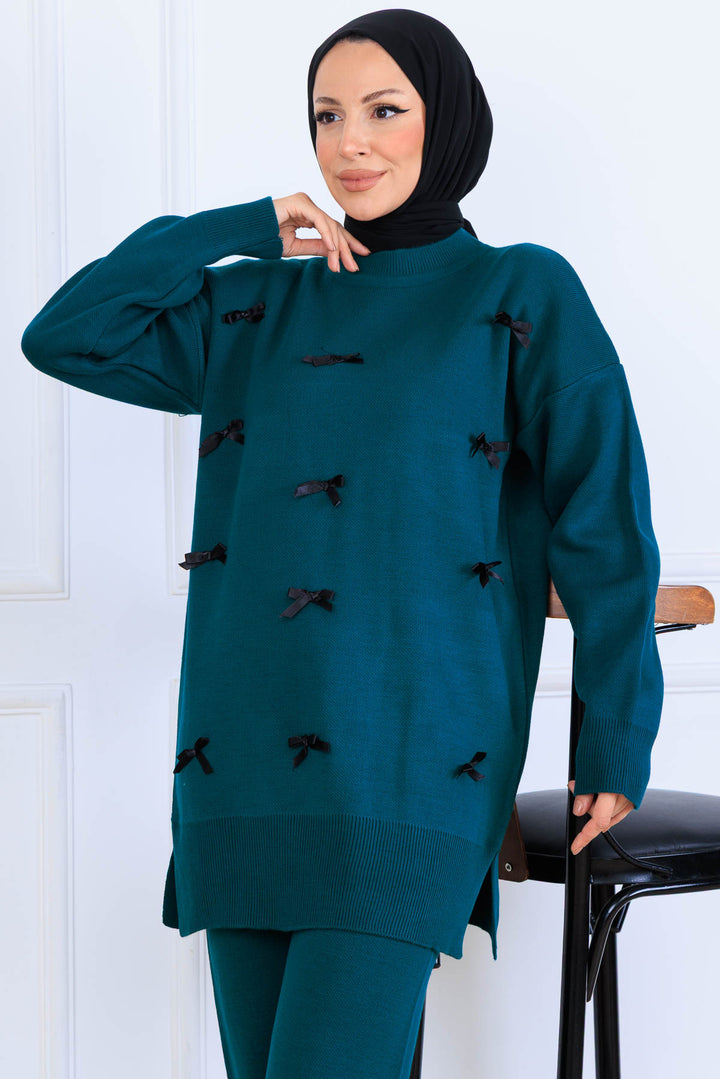 BNG Women Fiyonk Detaylı Triko Takım S1106 Zümrüt Yeşili - Hyères