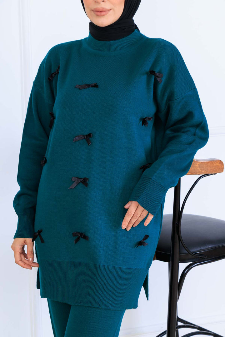 BNG Women Fiyonk Detaylı Triko Takım S1106 Zümrüt Yeşili - Hyères