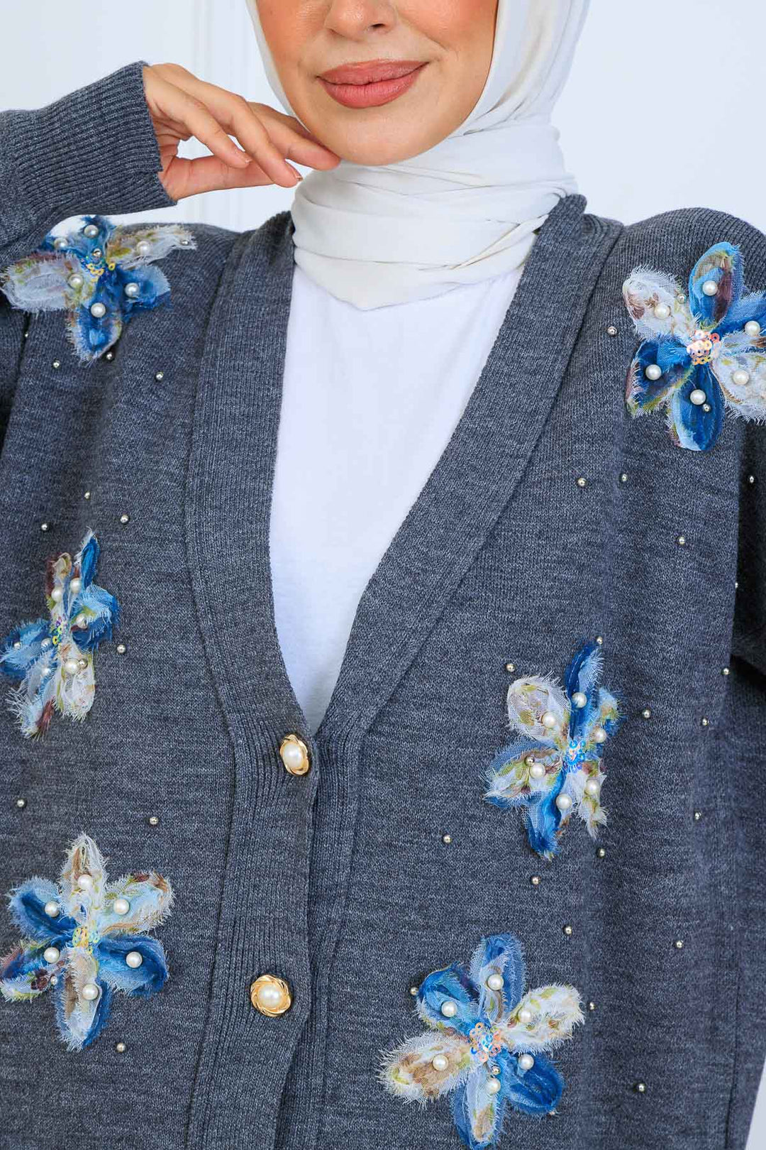 BNG Women Floral Knit Cardigan Set S1001 Anthracite - Coatepec