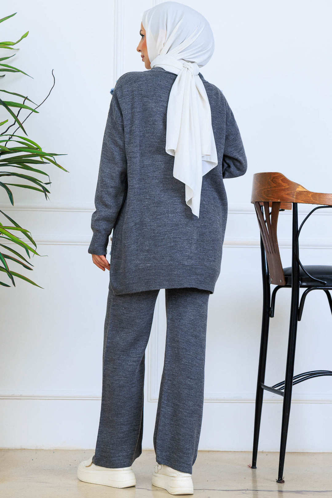 BNG Women Floral Knit Cardigan Set S1001 Anthracite - Coatepec