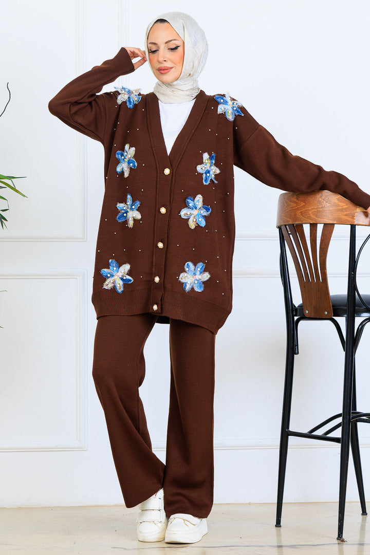 BNG Women Floral Knit Cardigan Set S1001 Brown - Mörfelden-Walldorf