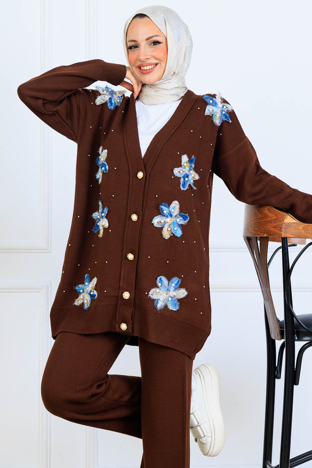 BNG Women Floral Knit Cardigan Set S1001 Brown - Mörfelden-Walldorf