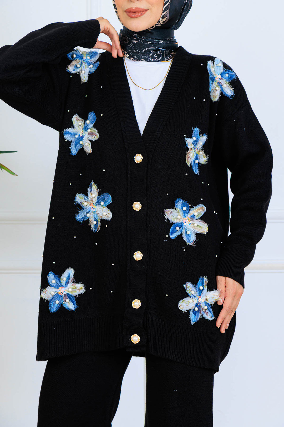 BNG Women Floral Knit Cardigan Set S1001 Black - Newark
