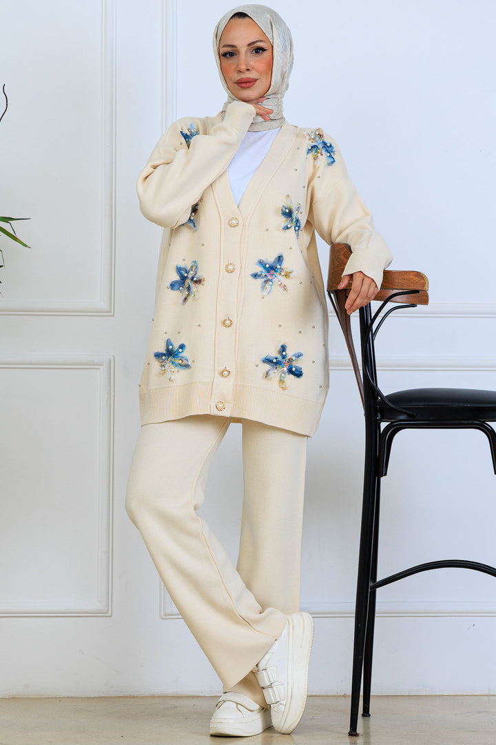 BNG Women Floral Knit Cardigan Set S1001 Stone Color - Newmarket