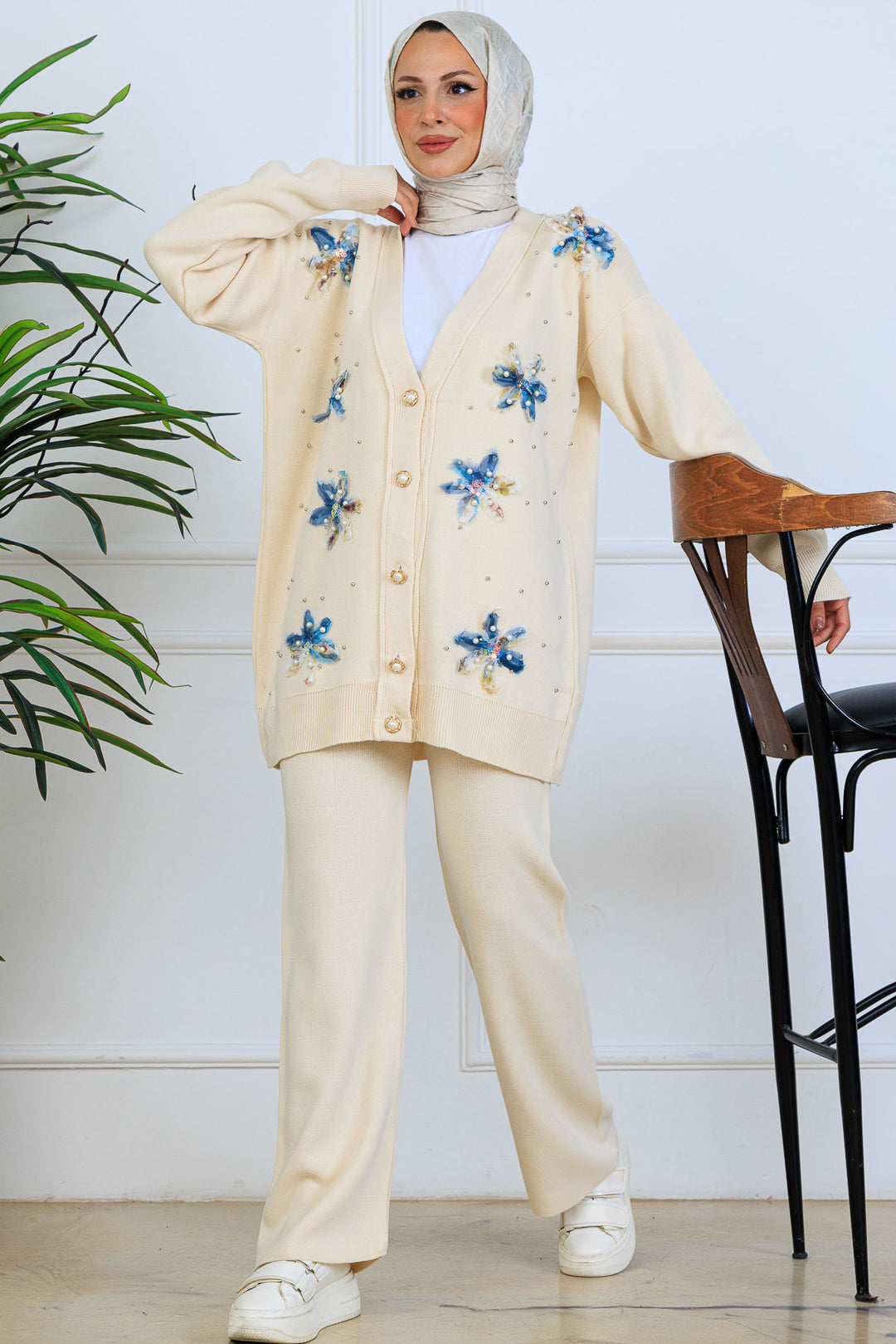BNG Women Floral Knit Cardigan Set S1001 Stone Color - Newmarket