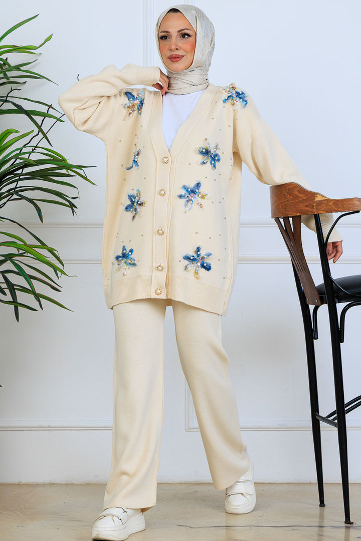 BNG Women Floral Knit Cardigan Set S1001 Stone Color - Newmarket