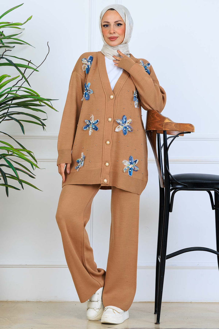 BNG Women Floral Knit Cardigan Set S1001 Mink - Abilene