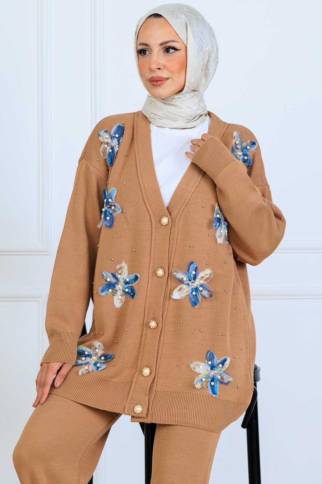 BNG Women Floral Knit Cardigan Set S1001 Mink - Abilene