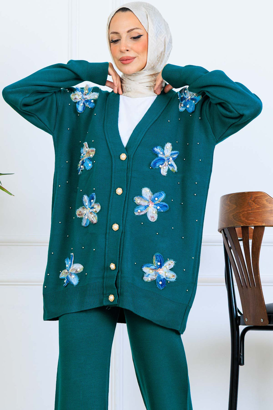 BNG Women Floral Knit Cardigan Set S1001 Emerald Green - Fredericksburg