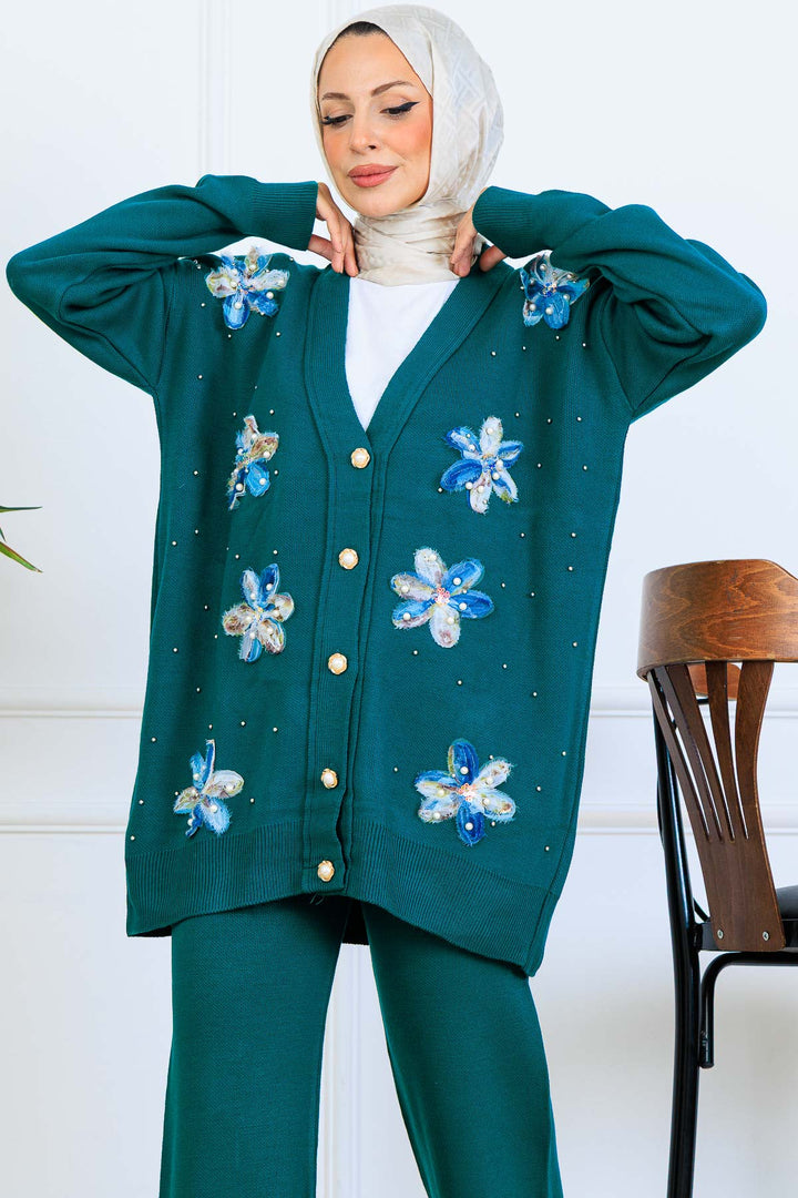 BNG Women Floral Knit Cardigan Set S1001 Emerald Green - Fredericksburg