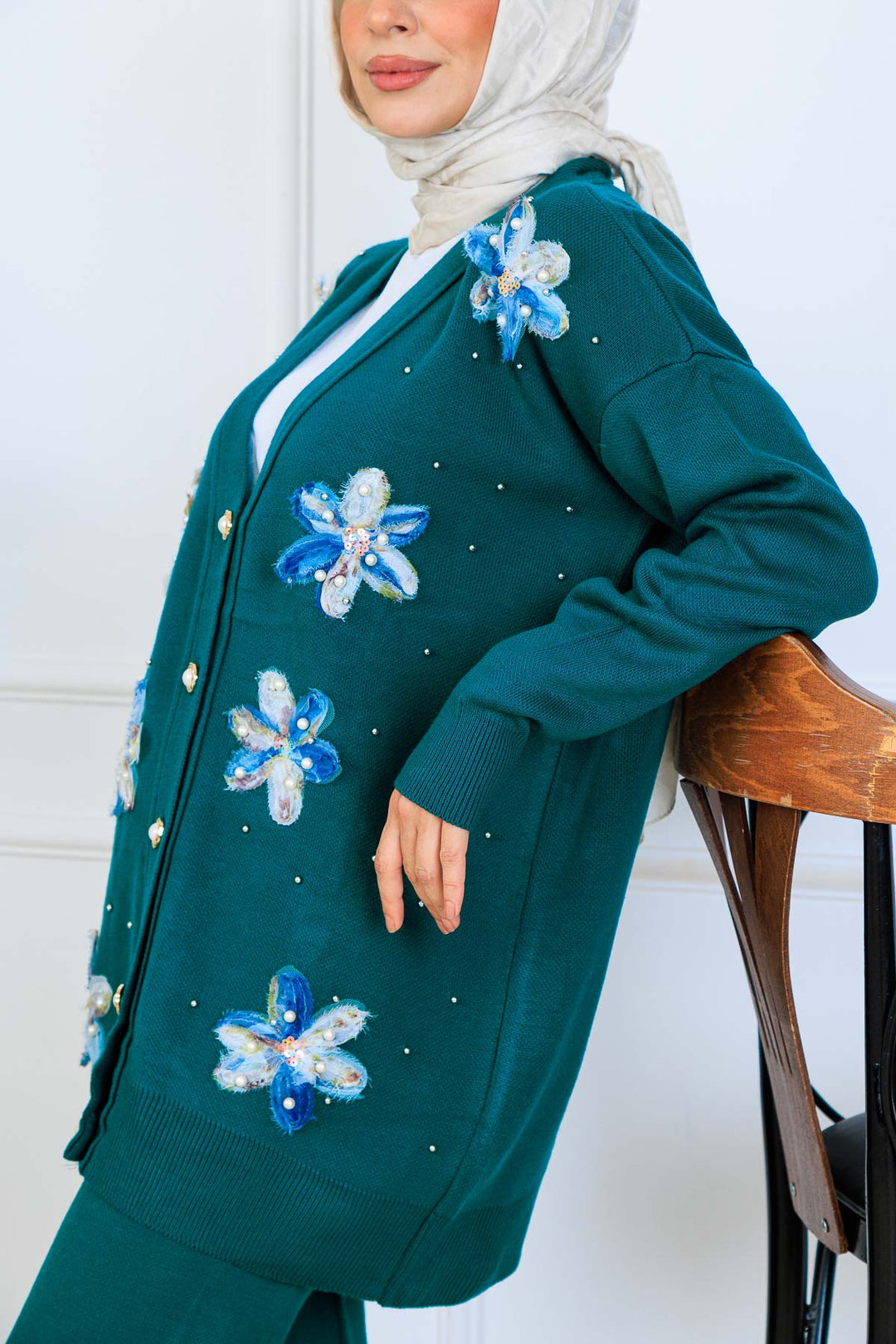 BNG Women Floral Knit Cardigan Set S1001 Emerald Green - Fredericksburg