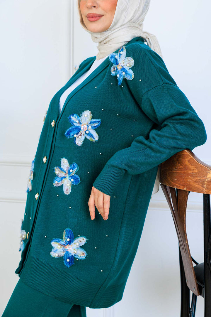 BNG Women Floral Knit Cardigan Set S1001 Emerald Green - Fredericksburg