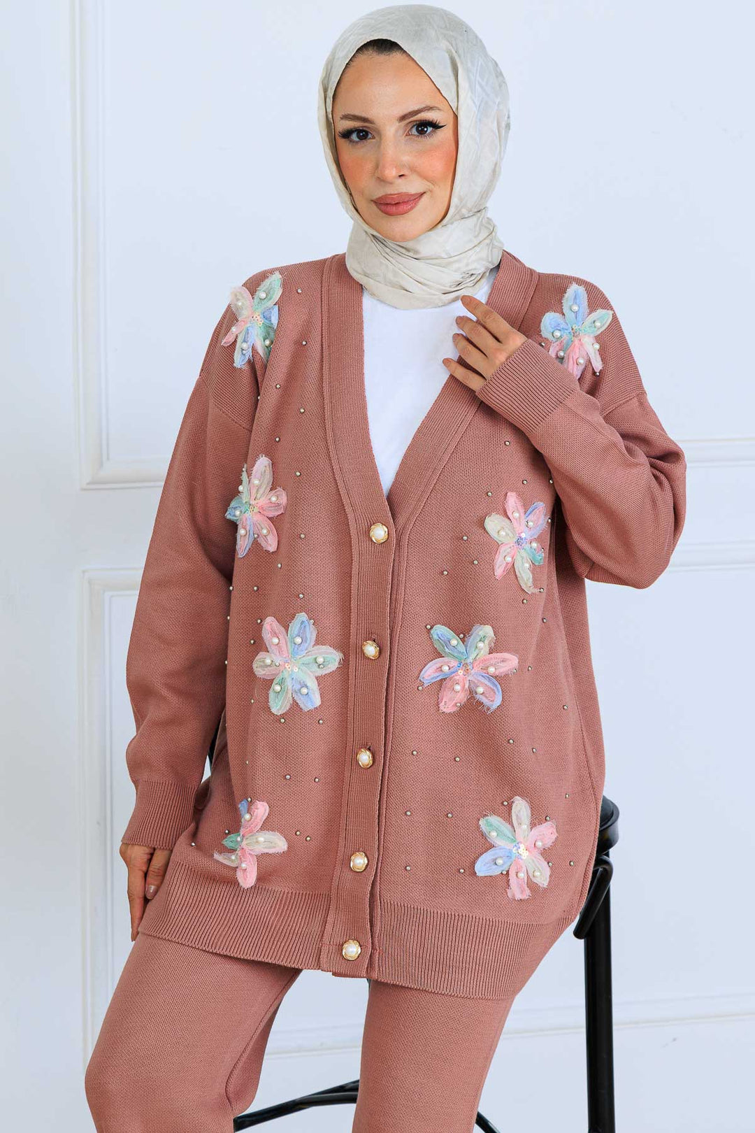 BNG Women Floral Knit Cardigan Set S1001 Rose - Medford