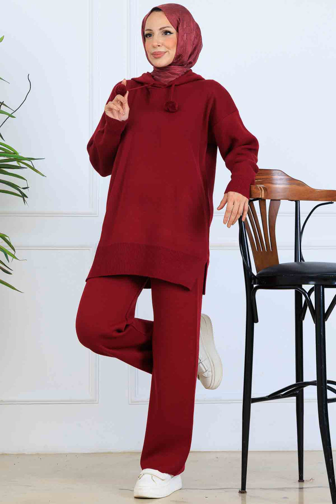 BNG Women Kapüşonlu Triko Takım S1079 Bordo - Le Havre