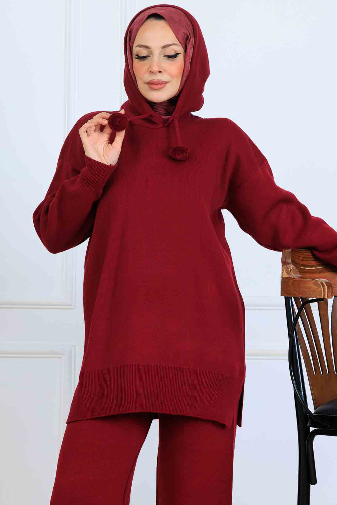 BNG Women Kapüşonlu Triko Takım S1079 Bordo - Le Havre