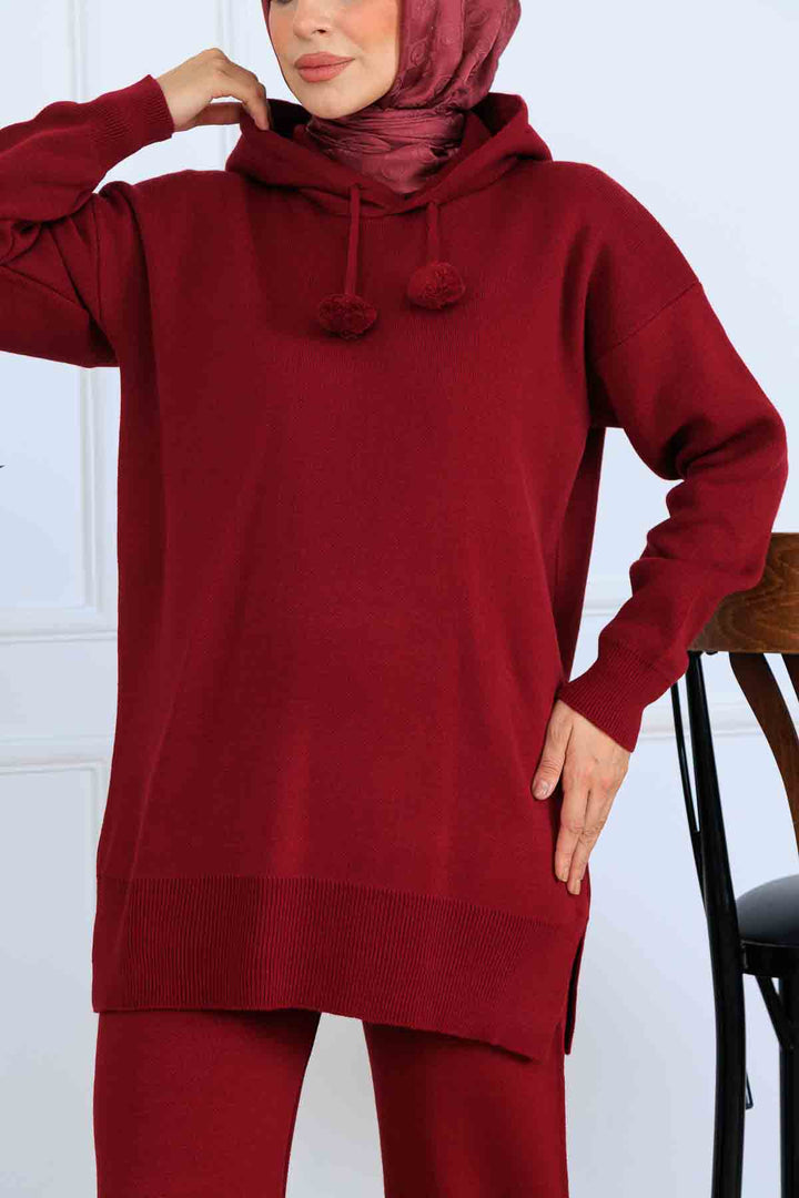 BNG Women Kapüşonlu Triko Takım S1079 Bordo - Le Havre