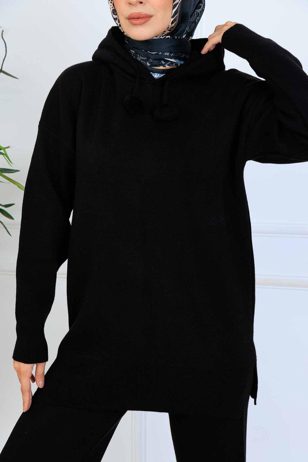 BNG Women Kapüşonlu Triko Takım S1079 Siyah - Albuquerque