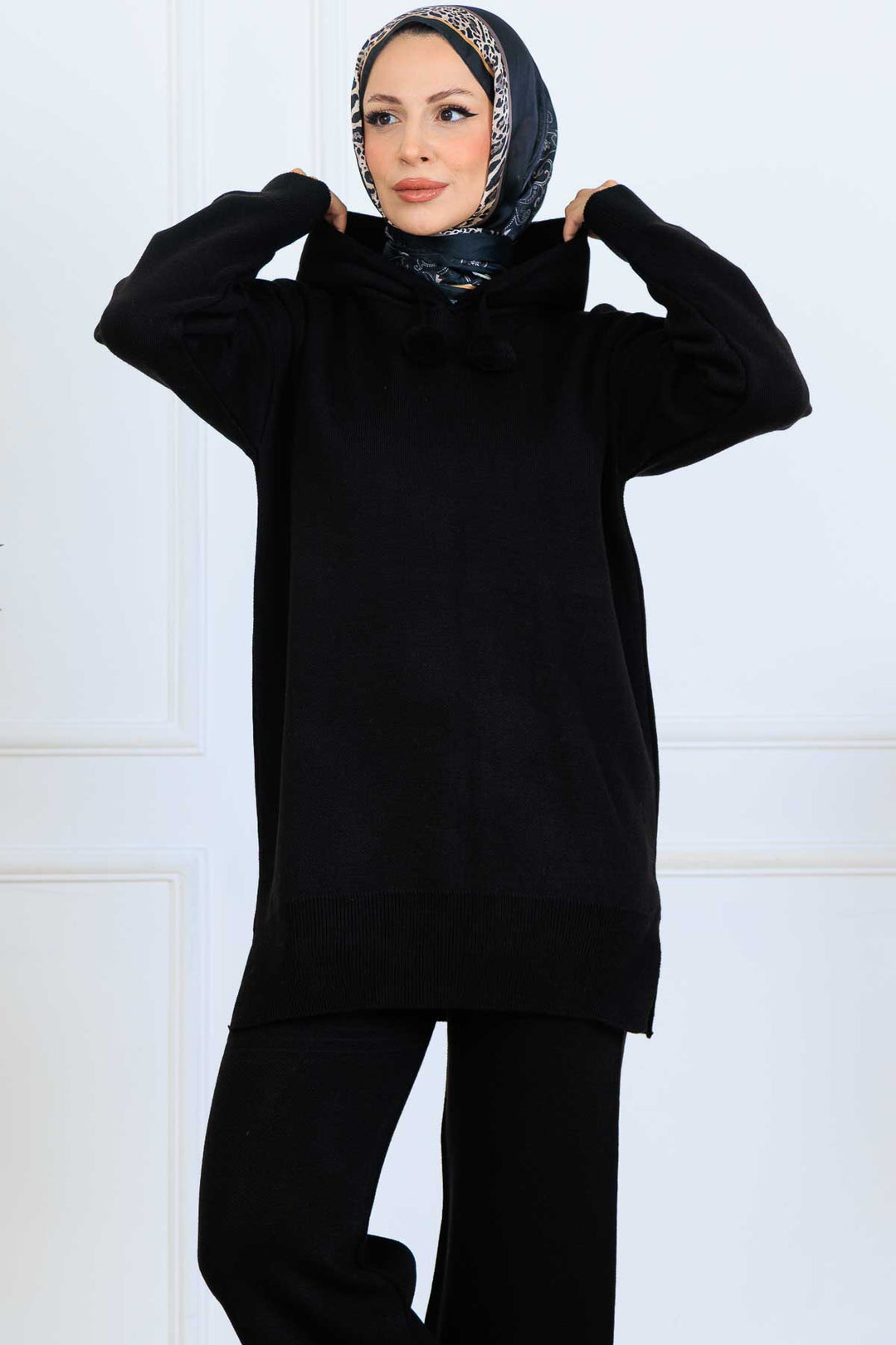 BNG Women Kapüşonlu Triko Takım S1079 Siyah - Albuquerque