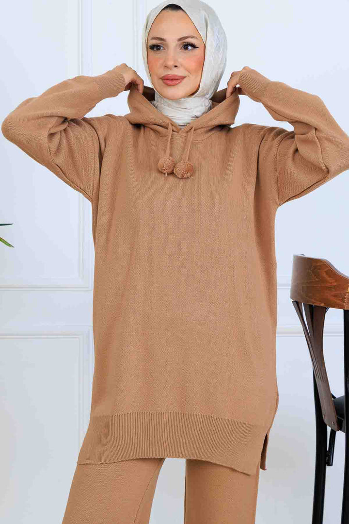 BNG Women Hooded Knitwear Set S1079 Mink - Beaumont