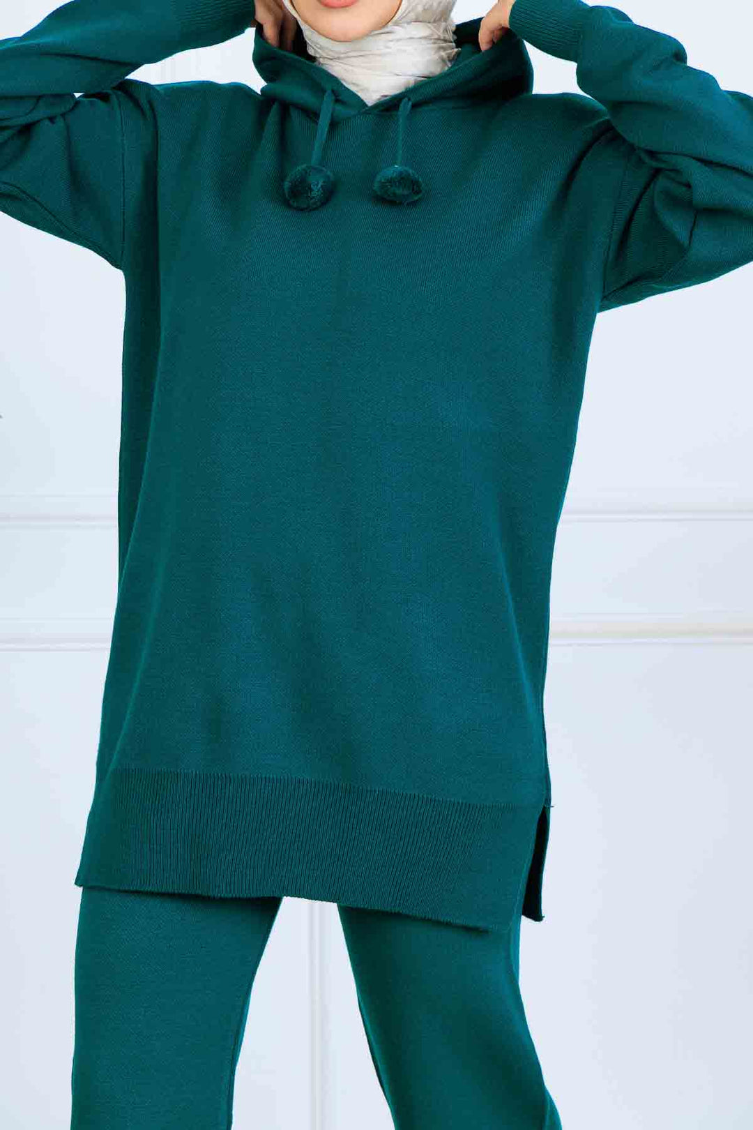 BNG Women Kapüşonlu Triko Takım S1079 Zümrüt Yeşili - Williamsburg