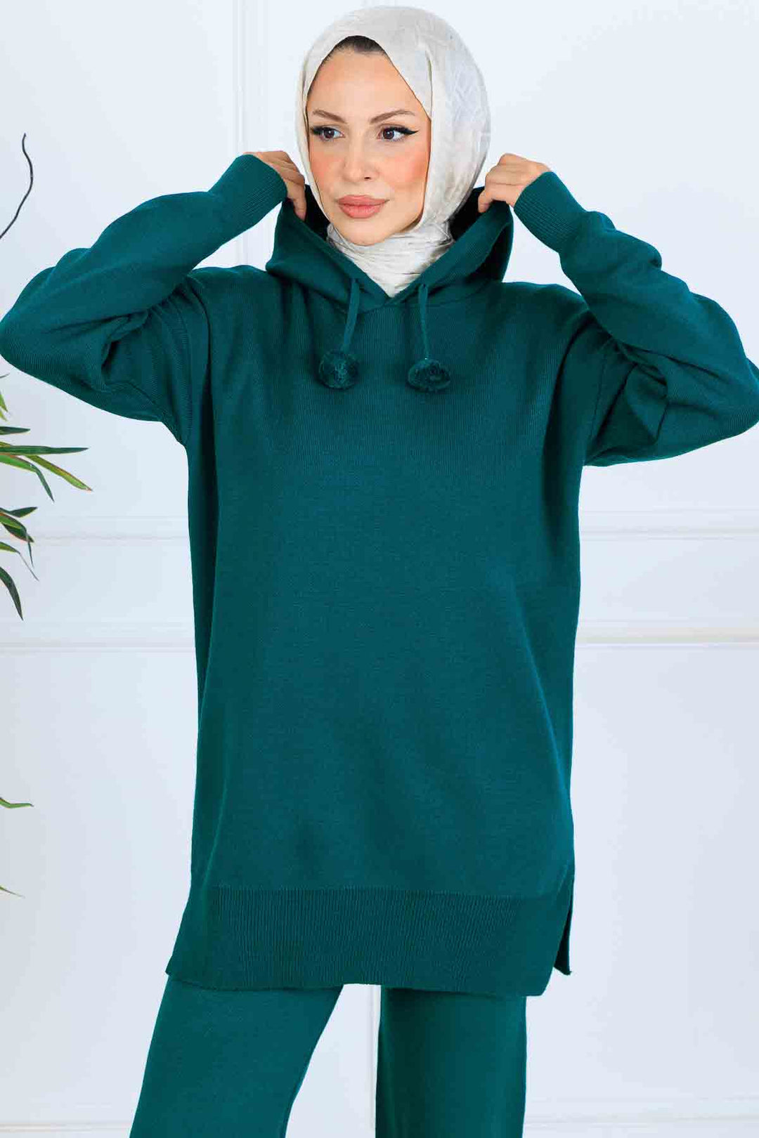 BNG Women Kapüşonlu Triko Takım S1079 Zümrüt Yeşili - Williamsburg