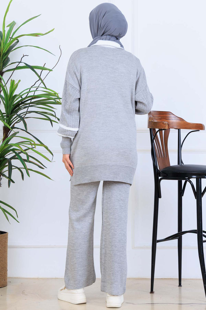 BNG Women Taş İşlemeli Triko Takım S1009 Gri - Guiseley