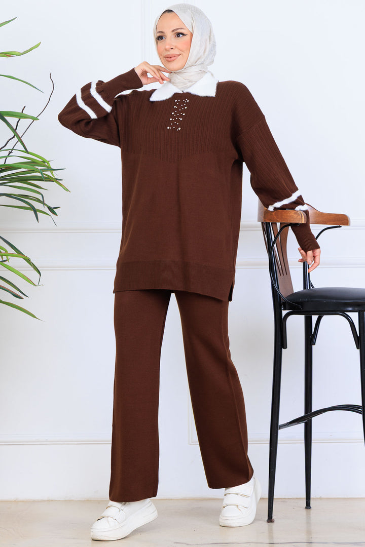 BNG Women Stone-embellished Knit Set S1009 Brown - Annapolis