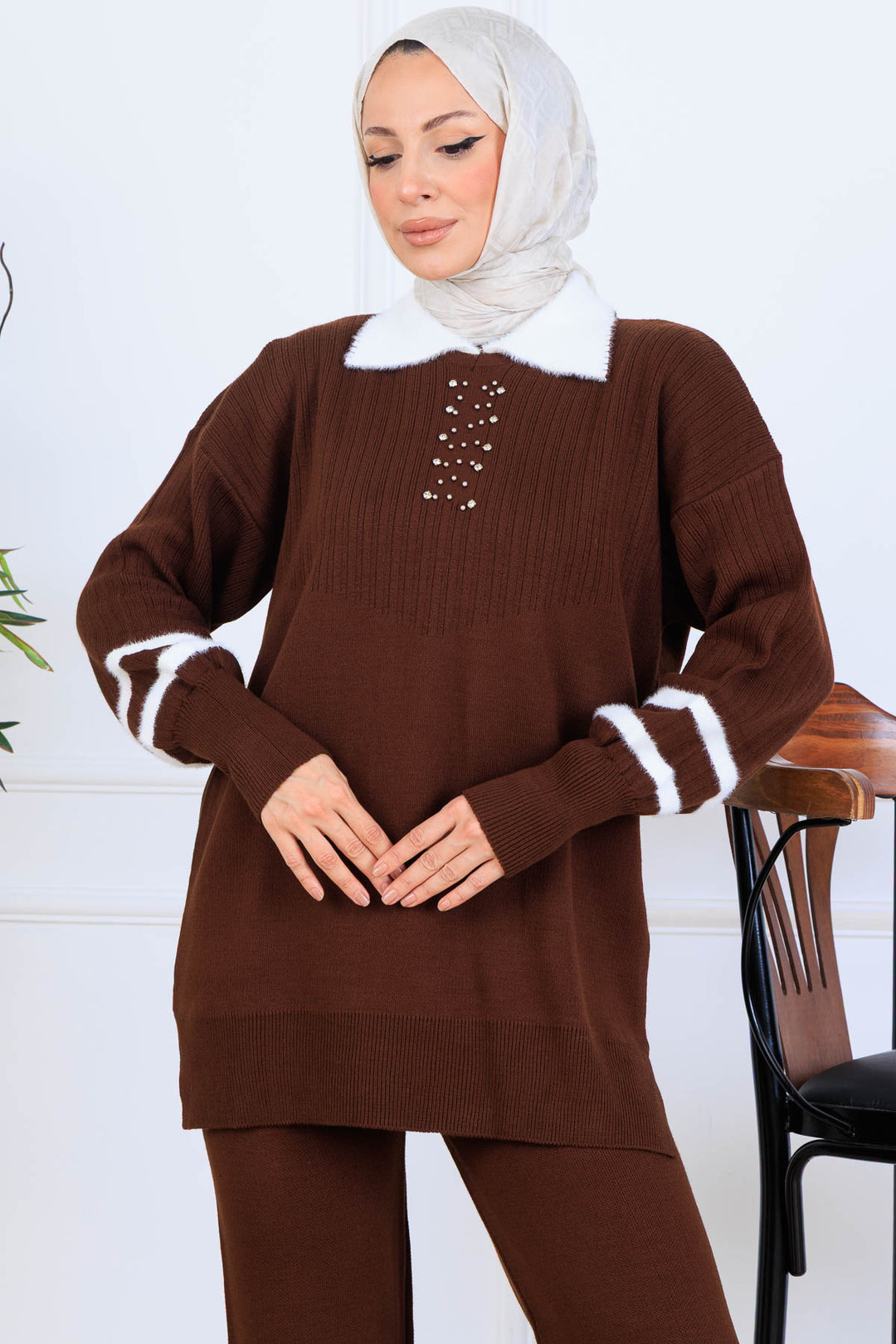 BNG Women Stone-embellished Knit Set S1009 Brown - Annapolis