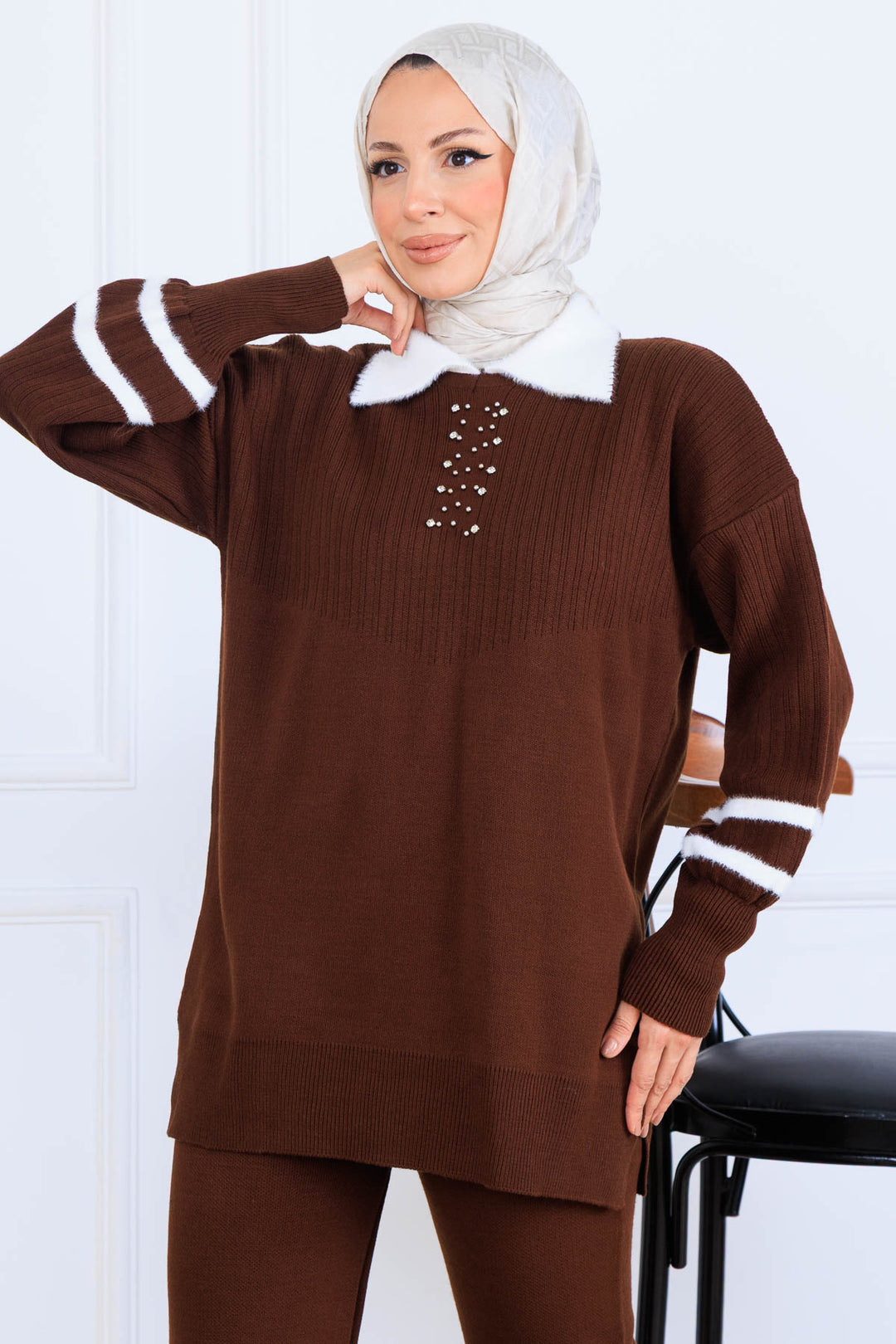 BNG Women Stone-embellished Knit Set S1009 Brown - Annapolis