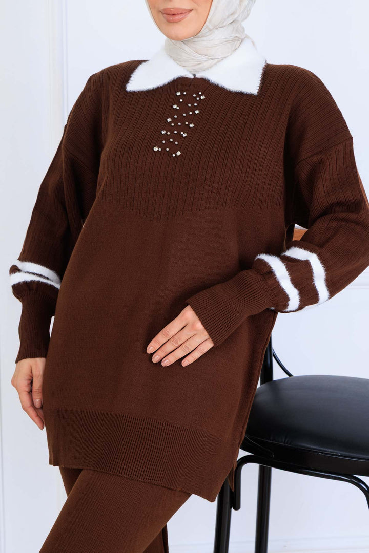 BNG Women Stone-embellished Knit Set S1009 Brown - Annapolis