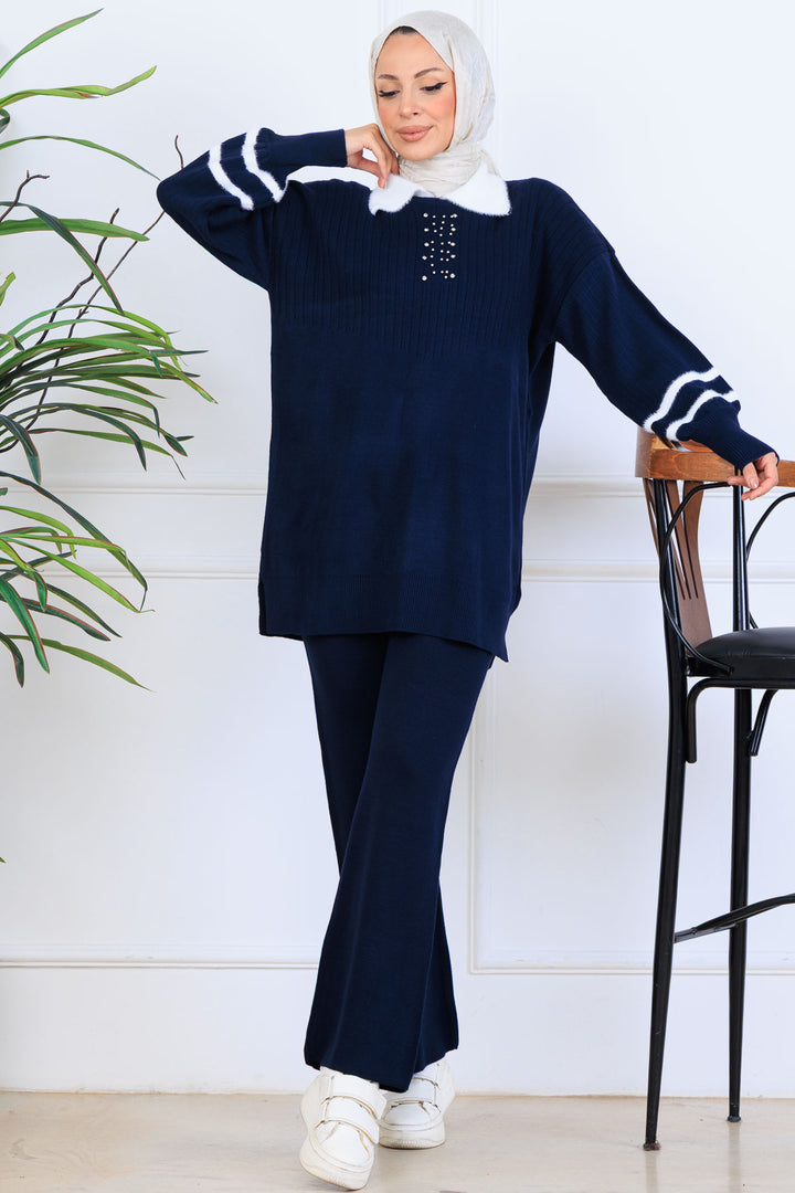 BNG Women Taş İşlemeli Triko Takım S1009 Lacivert - Hot Springs