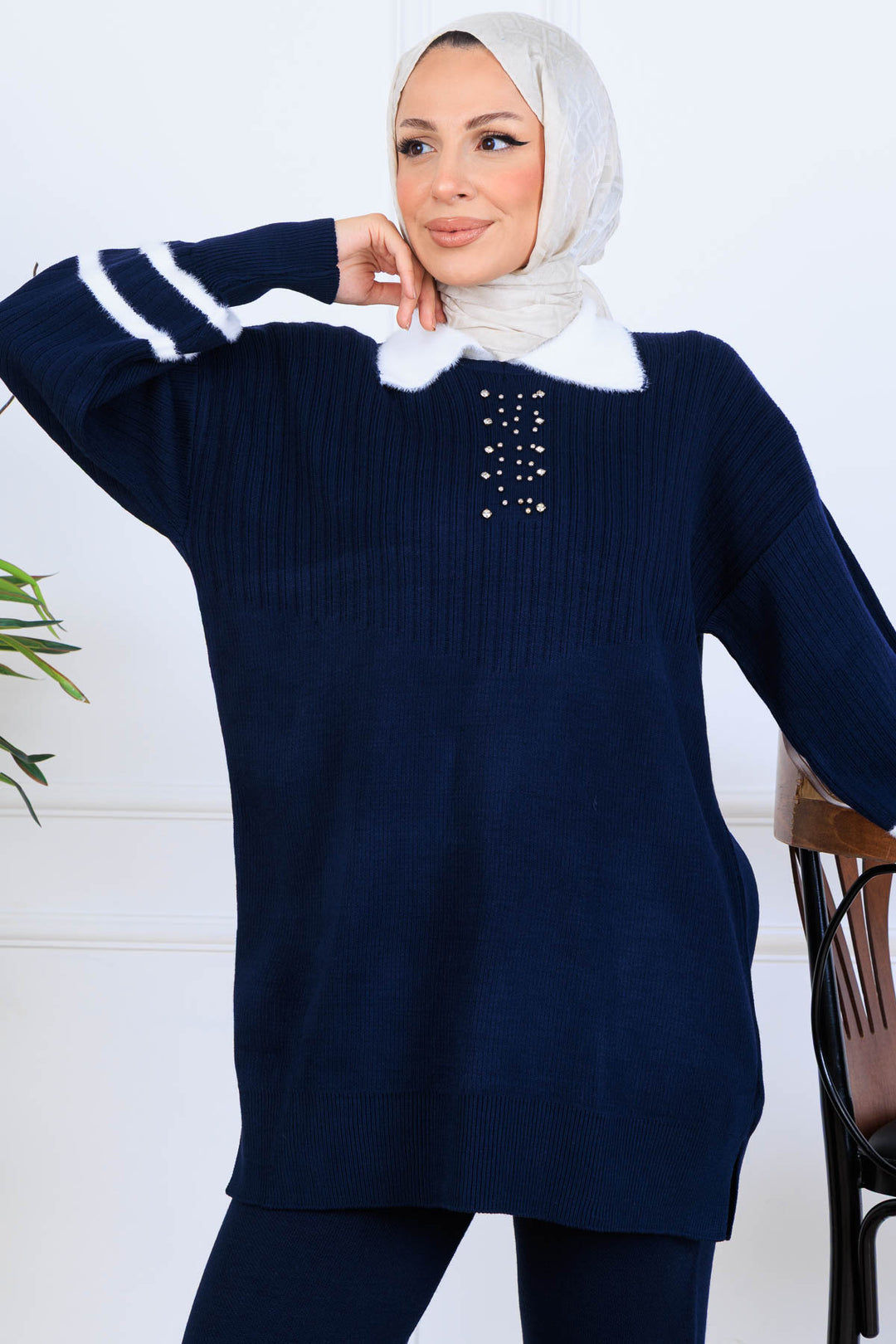 BNG Women Taş İşlemeli Triko Takım S1009 Lacivert - Hot Springs