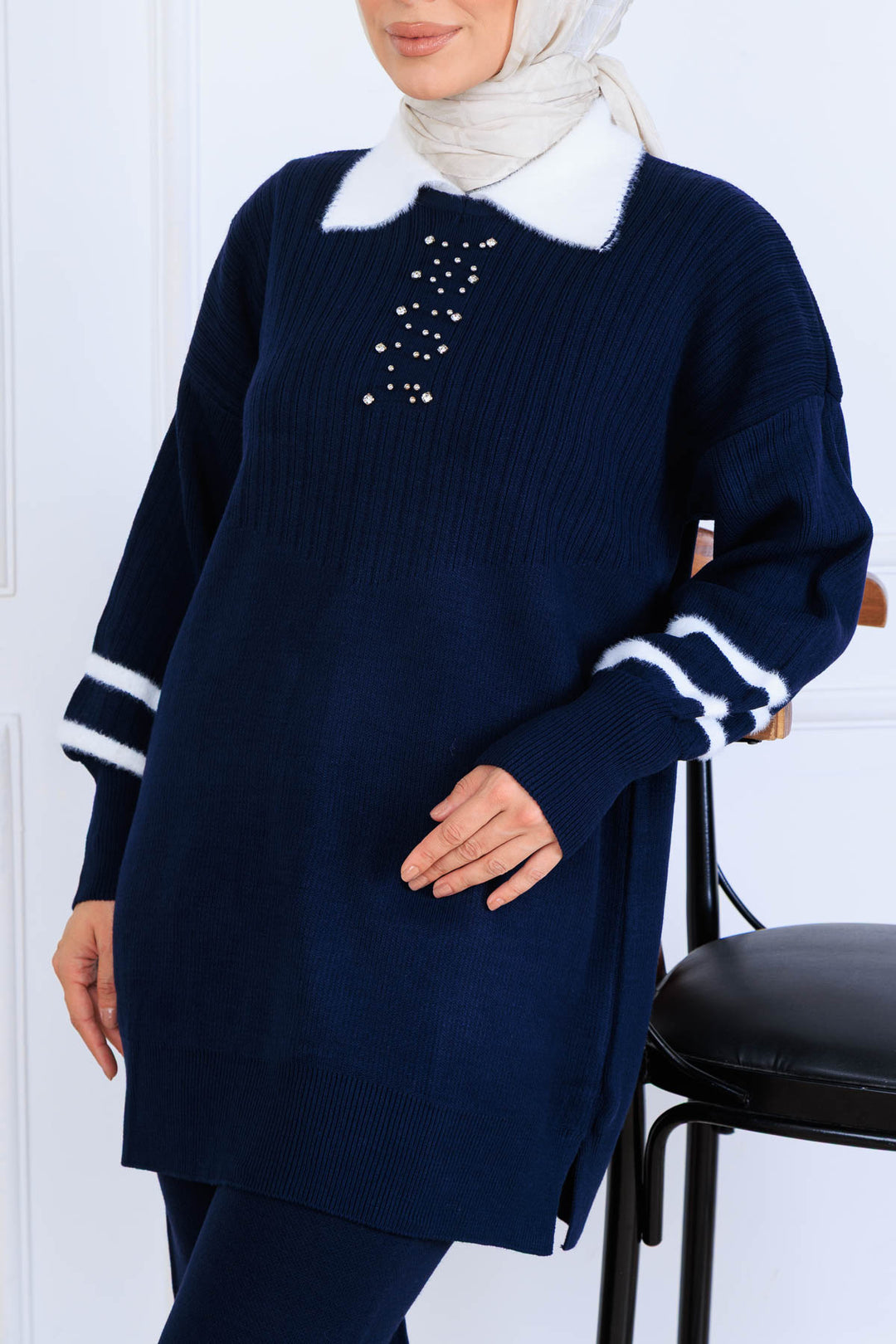 BNG Women Taş İşlemeli Triko Takım S1009 Lacivert - Hot Springs