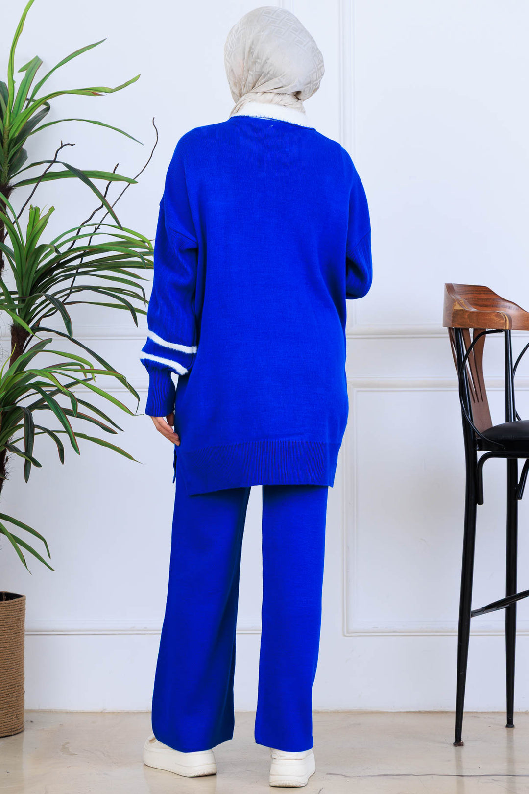 BNG Women Taş İşlemeli Triko Takım S1009 Saks Mavisi - Fruit Cove