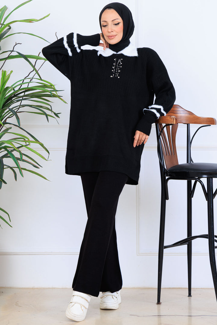 BNG Women Taş İşlemeli Triko Takım S1009 Siyah - Nuevo Laredo