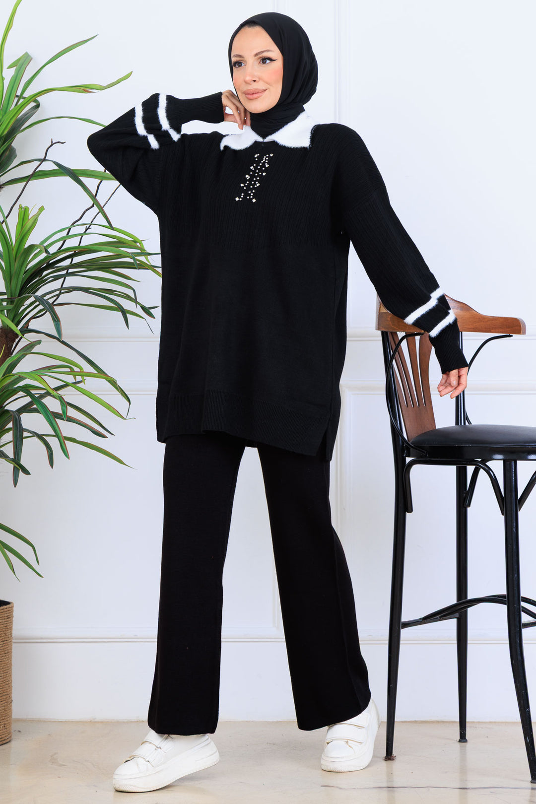 BNG Women Taş İşlemeli Triko Takım S1009 Siyah - Nuevo Laredo