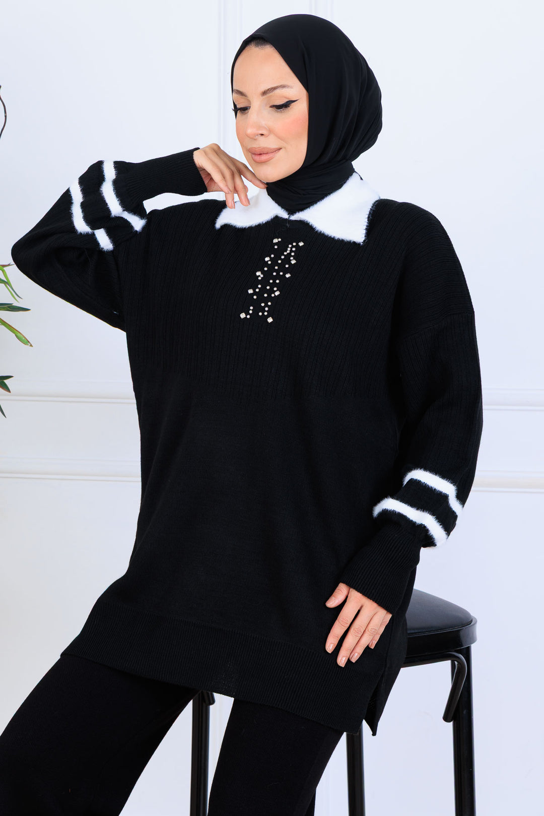 BNG Women Taş İşlemeli Triko Takım S1009 Siyah - Nuevo Laredo