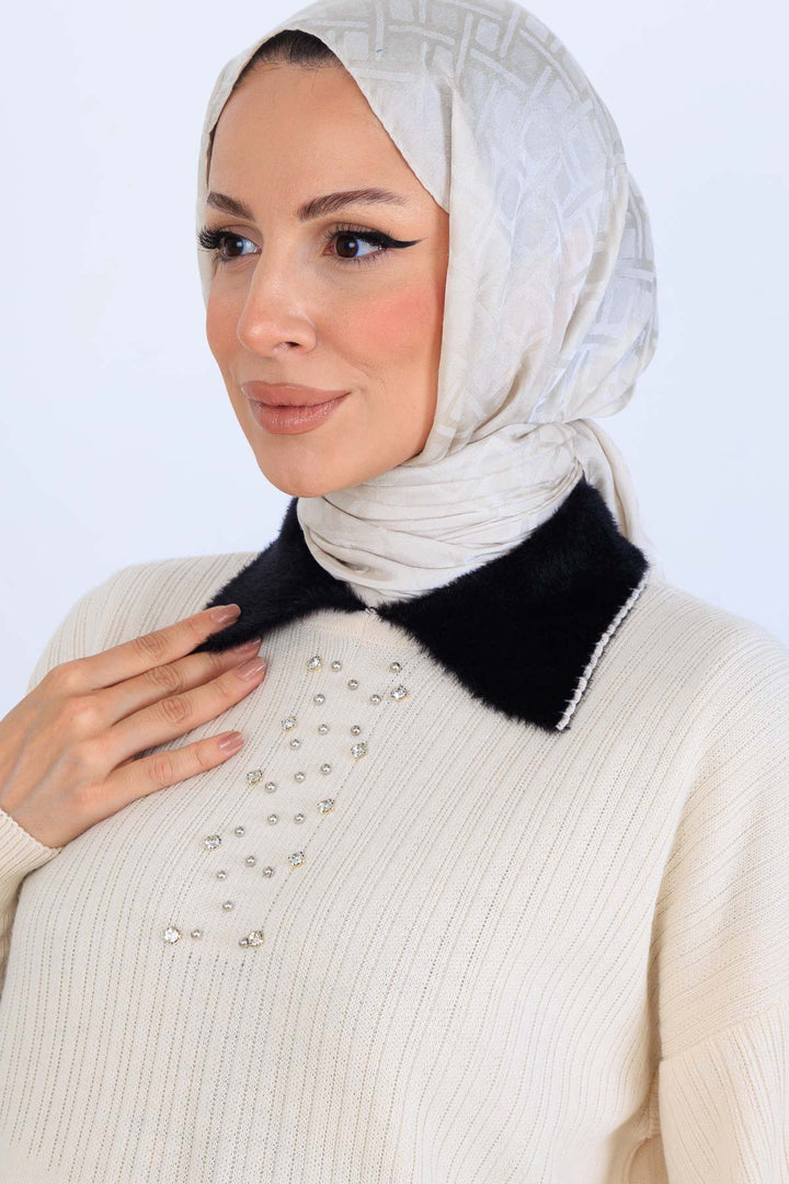 BNG Women Taş İşlemeli Triko Takım S1009 Taş Rengi - Vale de Cavalos