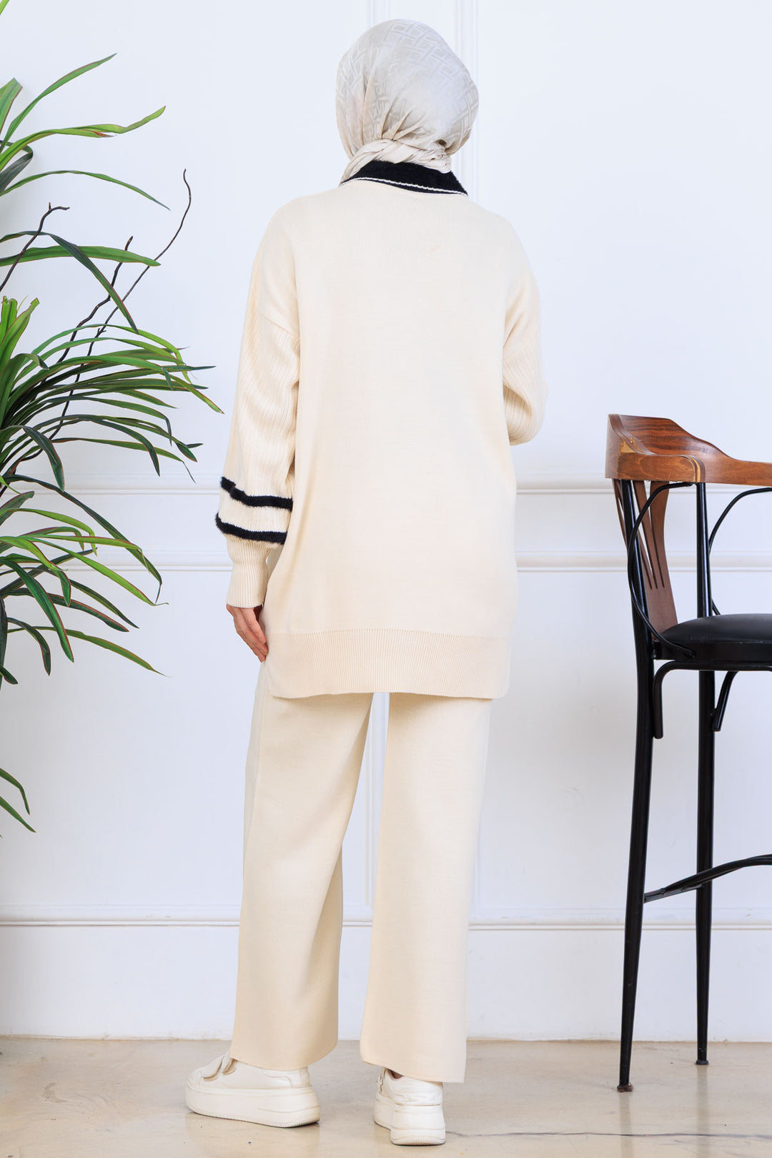 BNG Women Taş İşlemeli Triko Takım S1009 Taş Rengi - Vale de Cavalos