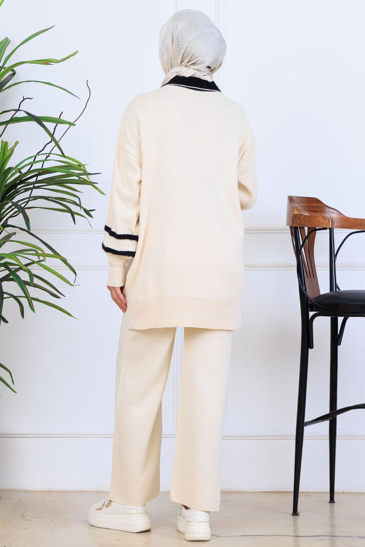 BNG Women Taş İşlemeli Triko Takım S1009 Taş Rengi - Vale de Cavalos